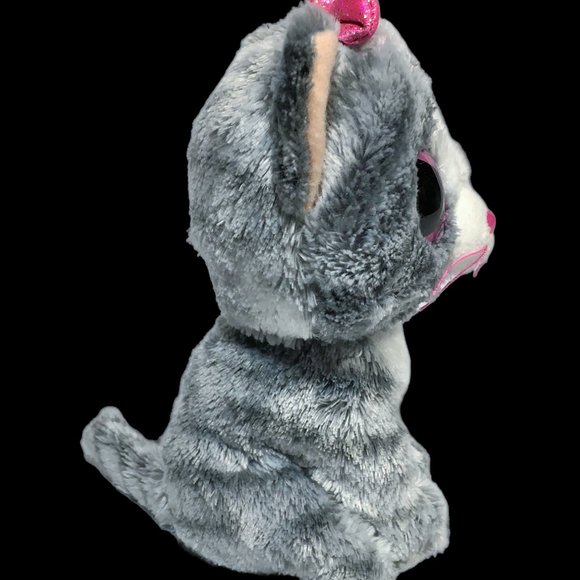 Ty Beanie Boos KIKI Grey Cat Plush Stuffed Animal Toy 6" inch Pink Glitter Eyes - Picture 4 of 8